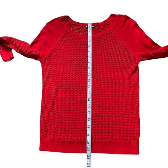 EXPRESS Red Open Knit Mesh Long Sleeves SMALL - Picture 8 of 13